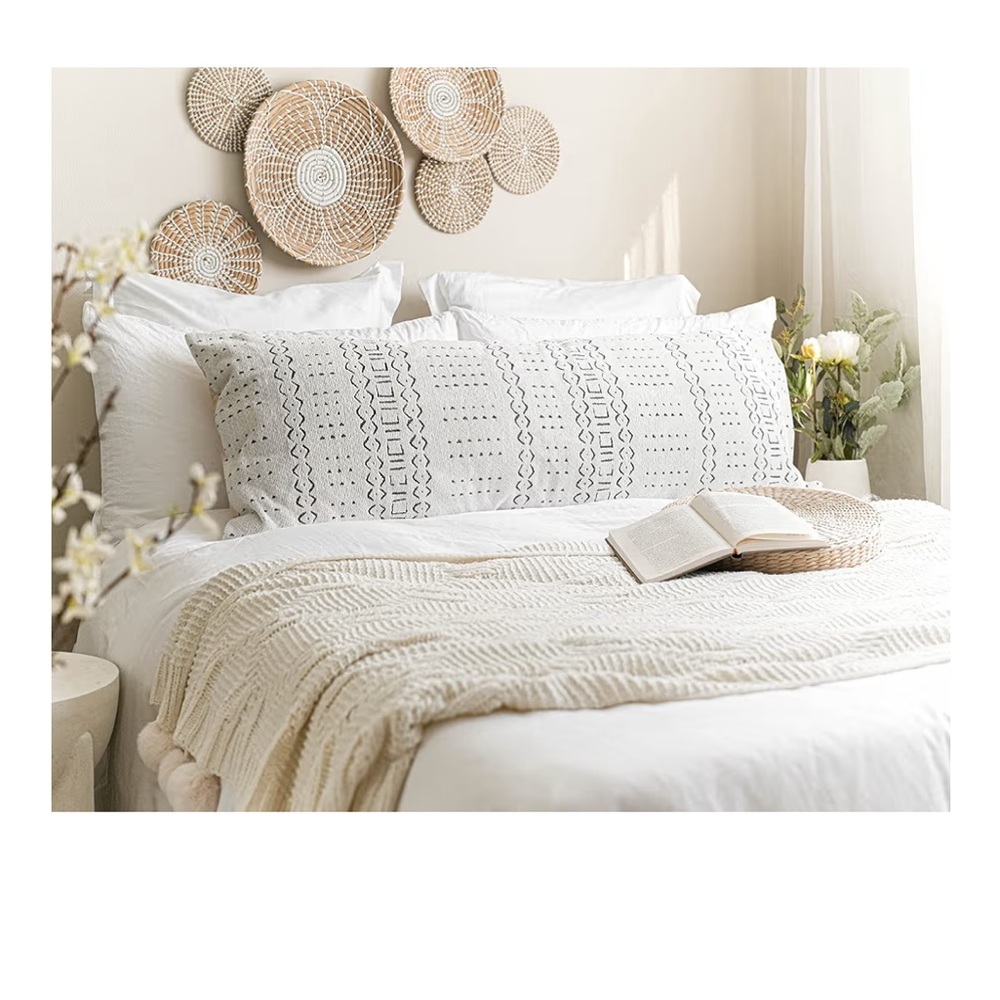 Boho Chenile Soft Body Pillow Cover 20x54, Off White (COVER ONLY)